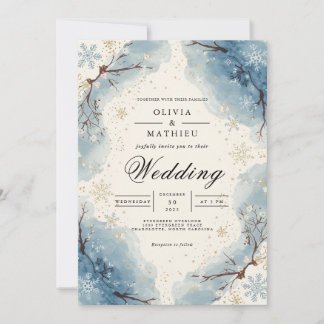 Isig Blue Snöflingor Winter Wedding Inbjudningar