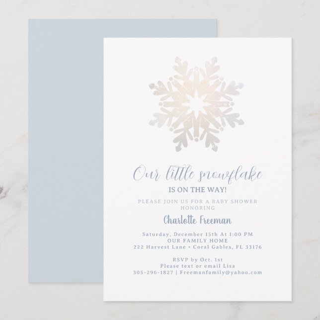 Isig Blue Snowflake Baby Shower Inbjudan (Fram/baksida)