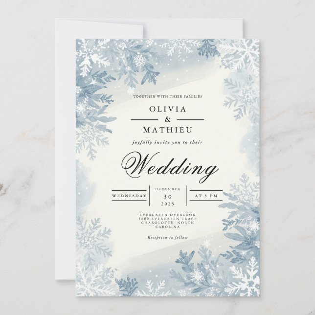 Isig Blue Snowflake Winter Wedding Inbjudningar (Framsida)