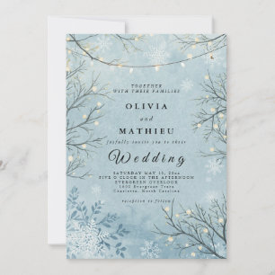 Isig Blue Winter Twig Blommigt Bröllop Inbjudningar