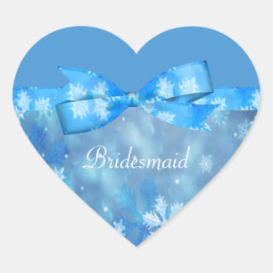 Isig Blue Winter Wonderland Bröllop Hjärtformat Klistermärke