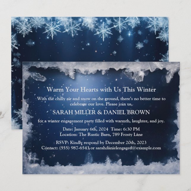 Isig Blue Winter Wonderland Förlovningsfest Inbjudningar (Fram/baksida)