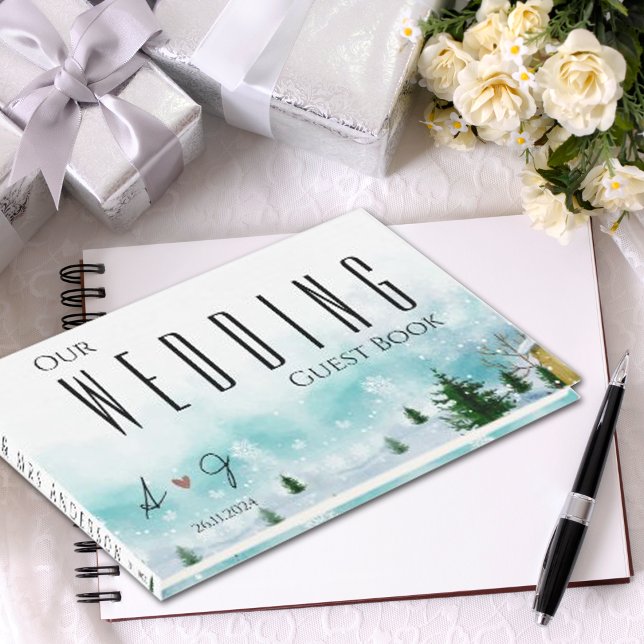 Isig Frosty Blue Hues Snowy Winter Wedding Gästböcker (Icy Frosty Blue hues Snowy Winter Wedding Guest Book)