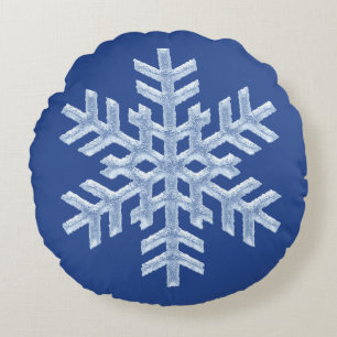 Isig fryst julSnowflake på djupblå Rund Kudde