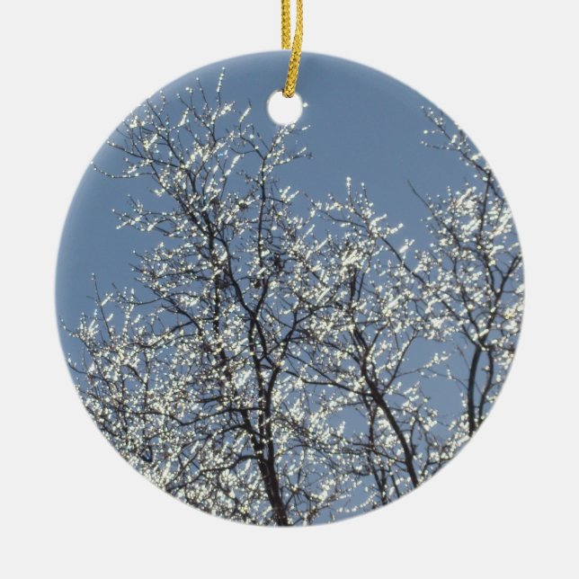 Isig Grenar i Winter Blå himmel Julgransprydnad Keramik (Framsidan)