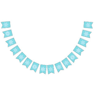 Isig Light Blue Frozen Vinter Snöflingor Jul Vimplar