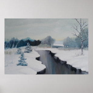 Isig River - ett vackert snölandskap, vintern Poster