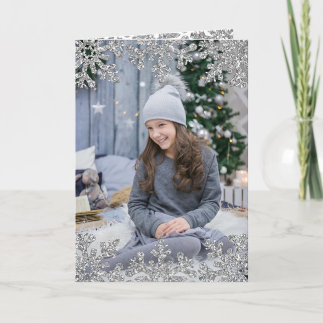 Isig Snöflingor Anpassningsbar Foto Helgkort (Framsida)