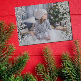 Isig Snöflingor Anpassningsbar Foto Julkort