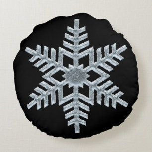 Isig Snowflake på Classy Black, fryst jul Rund Kudde