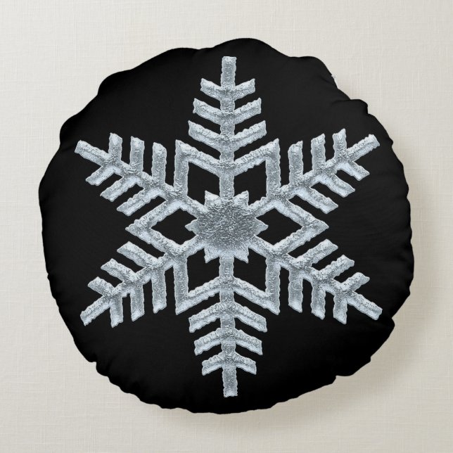 Isig Snowflake på Classy Black, fryst jul Rund Kudde (Baksidan)
