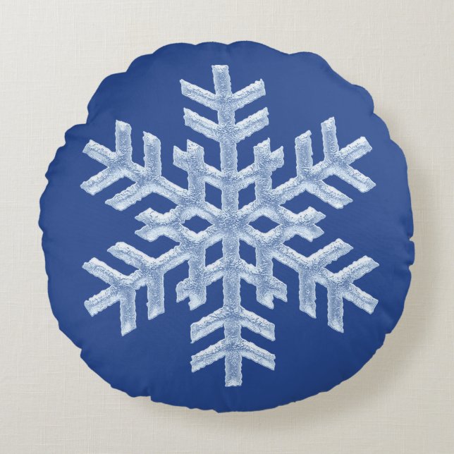 Isig Snowflake på Deep Blue, fryst jul Rund Kudde (Framsidan)