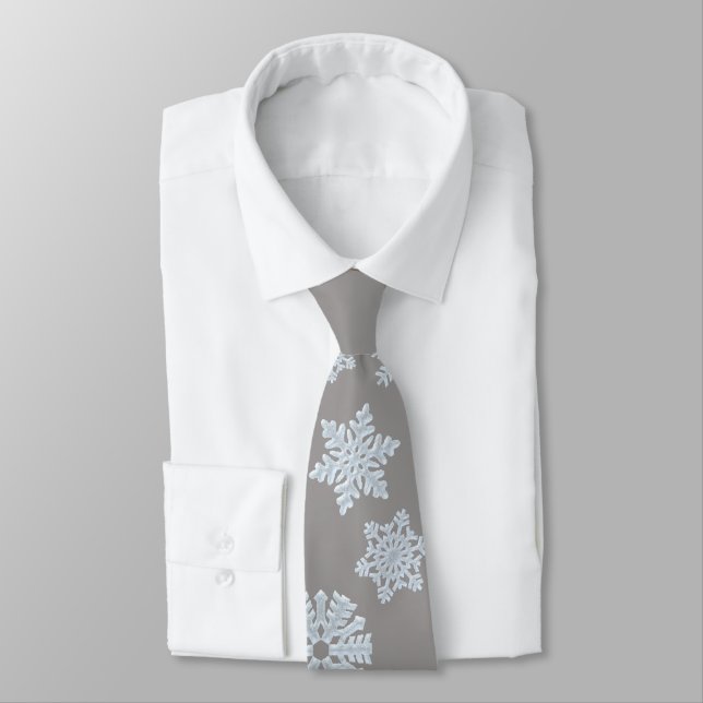 Isig Vit, fryst, snöflingor, Elegant, julGrått Slips (Bunden)