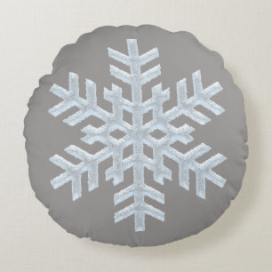 Isig White Frozen Snowflake Elegant jul Grått Rund Kudde