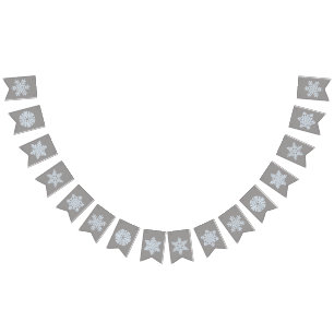 Isig White Frozen Snowflake Elegant jul Grått Vimplar