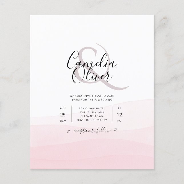Isigt Rosa Ombre Bröllopsinbjudan Flygblad (Framsidan)