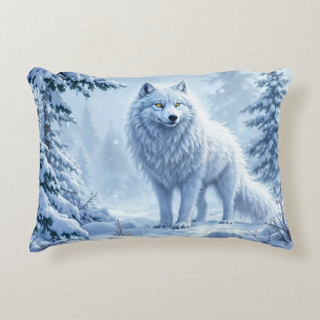 Isikdödande av snöskogarnas vita varg prydnadskudde (Framsidan)