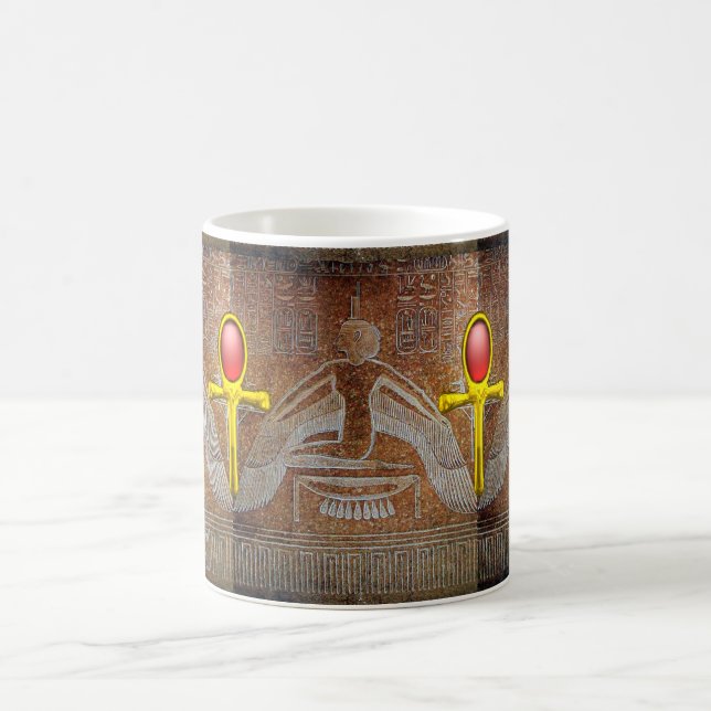 ISIS,GULD ANKH,RED RUBY Egyptian Goddess Brown Kaffemugg (Center)