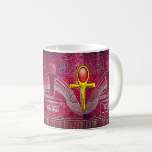 ISIS,GULD ANKH WITH RED RUBY Egyptian Goddess Rosa Kaffemugg