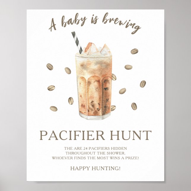 Iskaffee - Nappjakt Baby Shower Lek Poster (Framsidan)