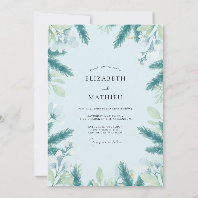 Iskald Teal Ständiggrön Eukalyptus-Hochzeit Inbjudningar (Framsida)