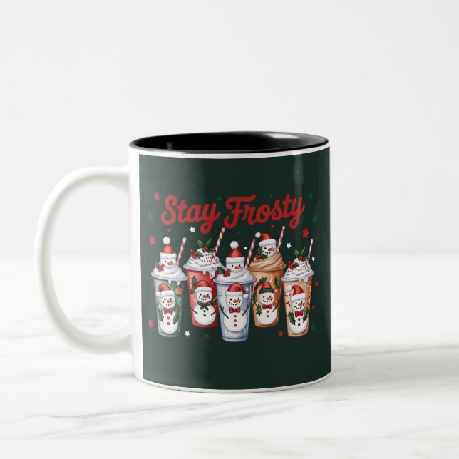 Iskall kaffe Håll dig frostig jul snömannen Xmas  Två-Tonad Mugg (Vänster)