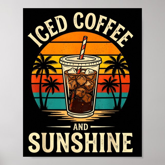 Iskall kaffe och solsken rolig sommar retro  poster (Framsidan)
