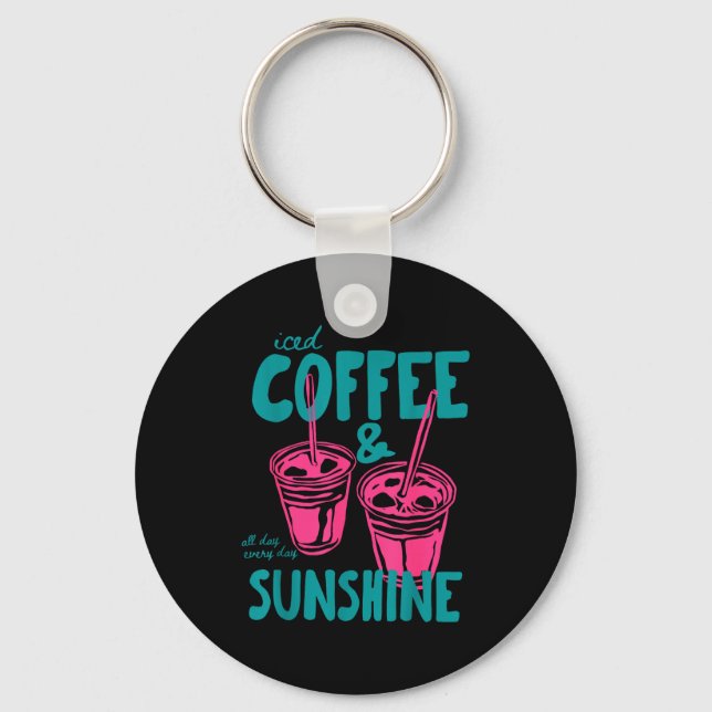 Iskall kaffe och solsken sommarstämning  nyckelring (Framsida)