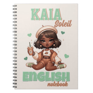Iskallt kaffe Söt Brun & Grön Tjej  Anteckningsbok