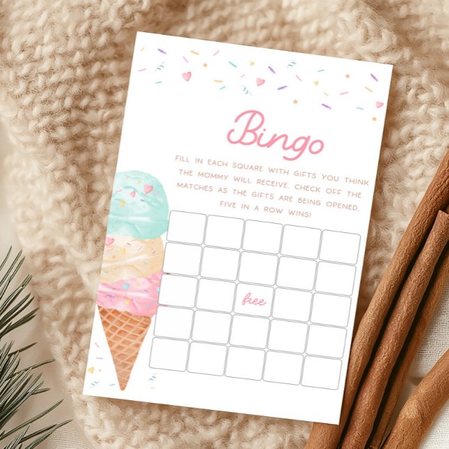 Iskräm Baby Shower Bingo Spel (Ice Cream Sprinkled with Love Baby Shower Bingo Game)