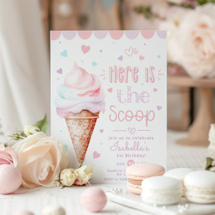 Iskräm Heres the scoop Pastel 1:a födelsedag Inbjudningar