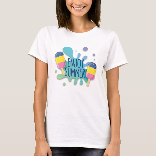 Iskräm med Vatten Stänk/skuggeffekt T Shirt (Framsida)