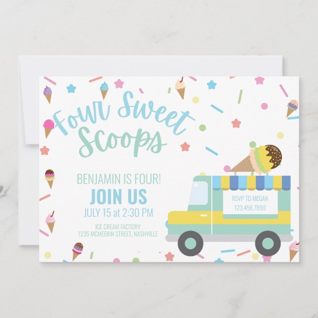 Iskräm Twillingarna Syskon vid fjärde 4e födelseda Inbjudningar (Framsida)