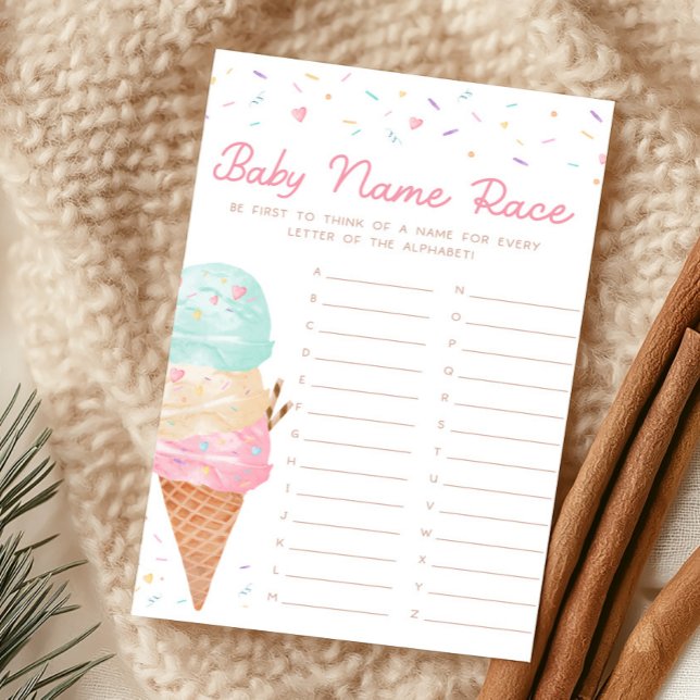 Iskrem Baby Shower Barnnamnstävling (Ice Cream Sprinkled with Love Baby Shower Baby Name Race Game)