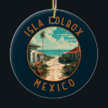 Isla Holbox Mexico Travel Art Vintage Julgransprydnad Keramik<br><div class="desc">Isla Holbox Mexico vektorkonst design. Det är en del av naturreservatet Yum Balam och avskilt från fastlandet av Yalahau-lagunen,  som är hem för flamingos och pelikaner.</div>