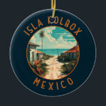 Isla Holbox Mexico Travel Art Vintage Julgransprydnad Keramik<br><div class="desc">Isla Holbox Mexico vektorkonst design. Det är en del av naturreservatet Yum Balam och avskilt från fastlandet av Yalahau-lagunen,  som är hem för flamingos och pelikaner.</div>