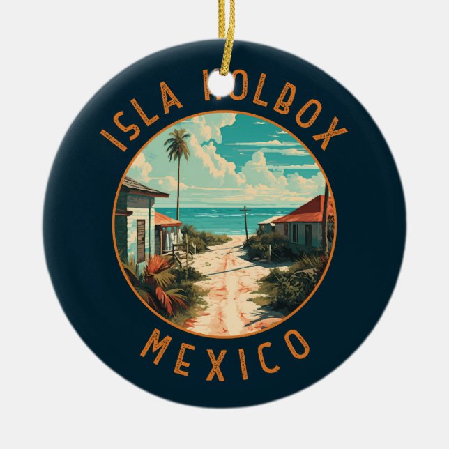 Isla Holbox Mexico Travel Art Vintage Julgransprydnad Keramik (Framsidan)