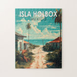 Isla Holbox Mexico Travel Art Vintage Pussel<br><div class="desc">Isla Holbox Mexico vektorkonst design. Det är en del av naturreservatet Yum Balam och avskilt från fastlandet av Yalahau-lagunen,  som är hem för flamingos och pelikaner.</div>