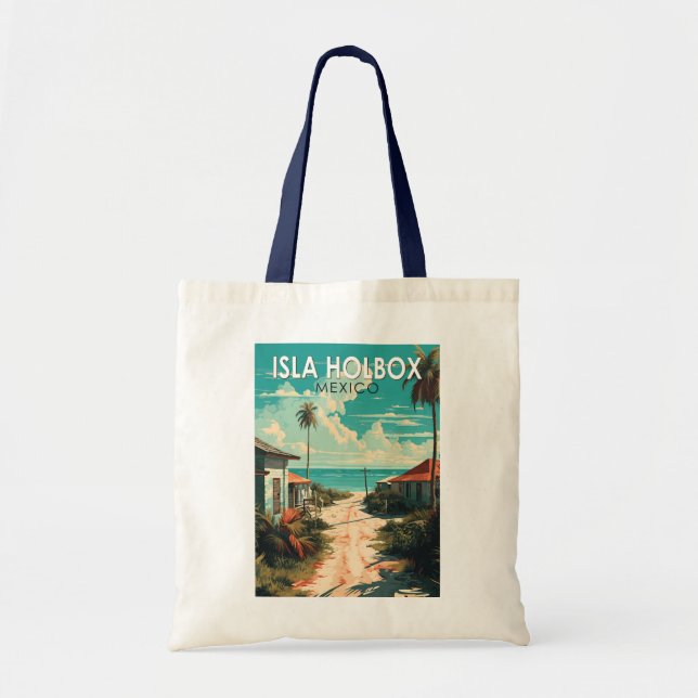 Isla Holbox Mexico Travel Art Vintage Tygkasse (Framsidan)