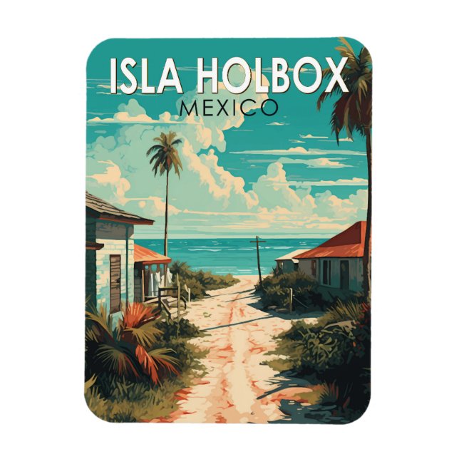 Isla Holbox Mexiko Resemålning Vintage Konst Magnet (Vertikal)