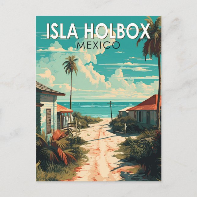 Isla Holbox Mexiko Resemålning Vintage Konst Vykort (Framsida)