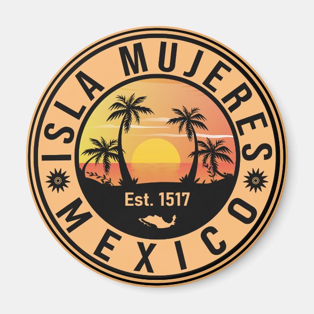 Isla Mujeres Mexico Retro Sunset Souvenirs Handfla Magnet (Framsidan)