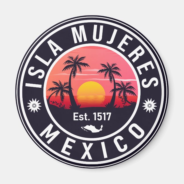 Isla Mujeres Mexico Retro Sunset Souvenirs Handfla Magnet (Framsidan)
