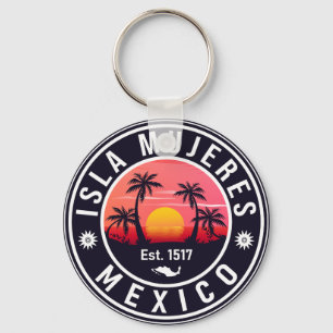 Isla Mujeres Mexico Retro Sunset Souvenirs Handfla Nyckelring