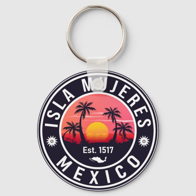 Isla Mujeres Mexico Retro Sunset Souvenirs Handfla Nyckelring (Framsida)