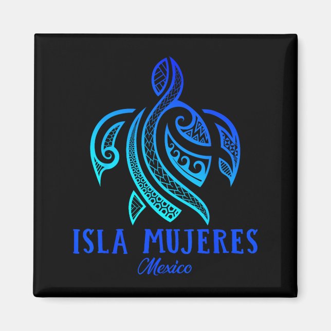 Isla Mujeres Mexico Sea Turtle Tie Dye Hibiscus Va Magnet (Framsidan)