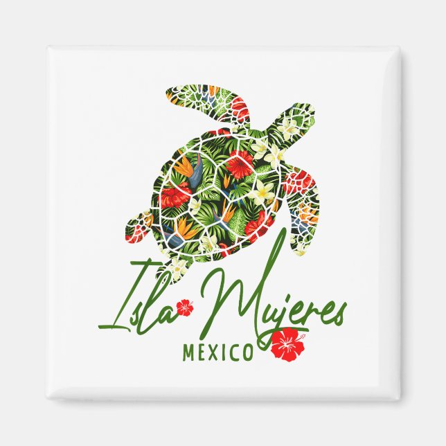 Isla Mujeres Mexico Sea Turtle Tropical Hibiscus V Magnet (Framsidan)