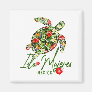 Isla Mujeres Mexiko Havssköldpadda Tropisk Hibisku Magnet