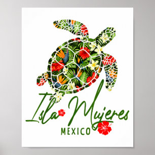 Isla Mujeres Mexiko Havssköldpadda Tropisk Hibisku Poster