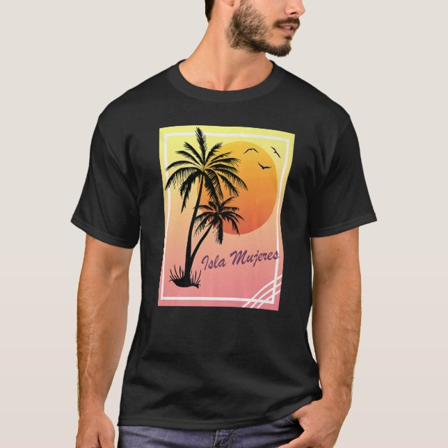 Isla Mujeres Retro Vintage Sunset T Shirt (Framsida)